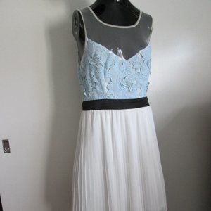 TOBI Pleated Mesh Blue Lace Party Cocktail Dress